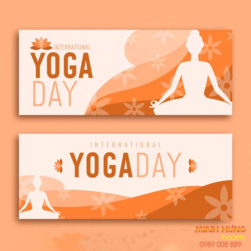 Tranh canvas ngang treo tường phòng tập yoga tông cam pastel họa tiết hoa sen và tư thế ngồi thiền tĩnh tâm