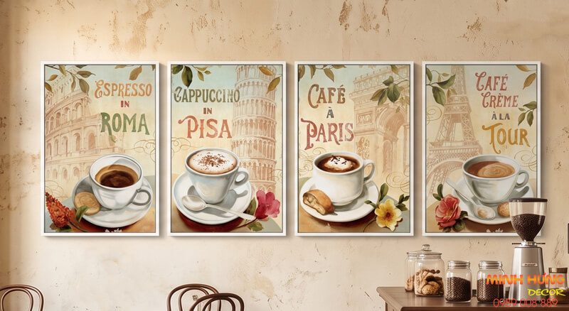 Bộ tranh canvas phong cách poster cổ điển cho quán cà phê