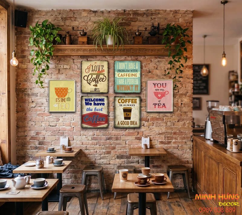 Bộ tranh retro vintage chủ đề cà phê trang trí tường