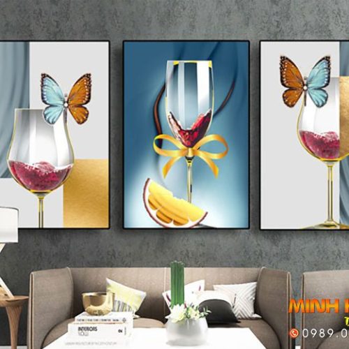 Tranh ly rượu và bướm TGH2537