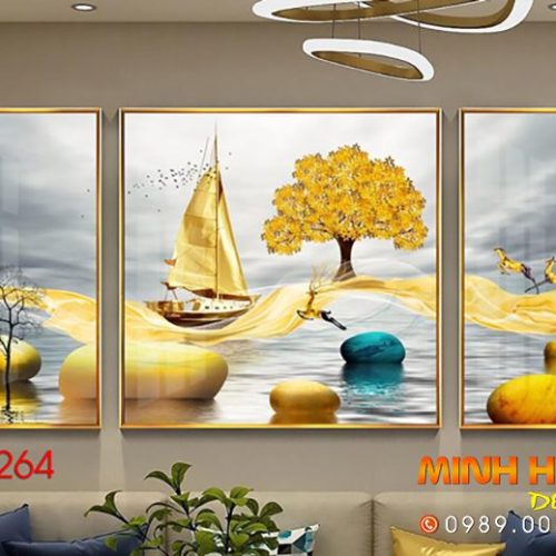 Tranh hươu vàng trên dãi lụa TNP264