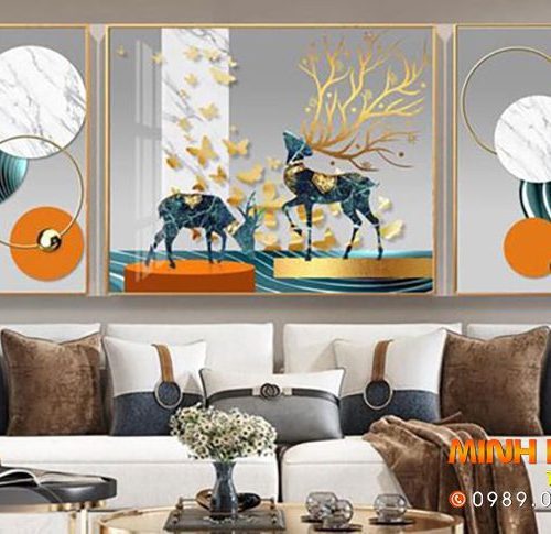Tranh bộ 3D hươu hình khối TNP272
