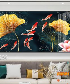 Tranh đàn cá giữa hồ sen TNP284