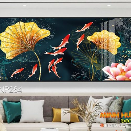 Tranh đàn cá giữa hồ sen TNP284