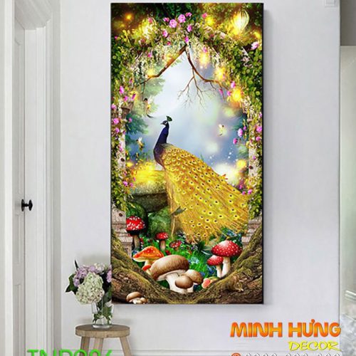 Tranh chú công lông đuôi vàng TNP286