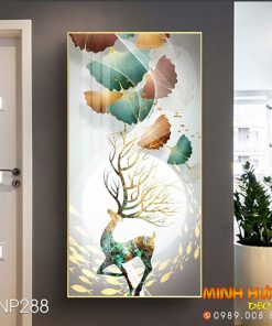 Tranh chú hươu và lá rẻ quạt TNP288
