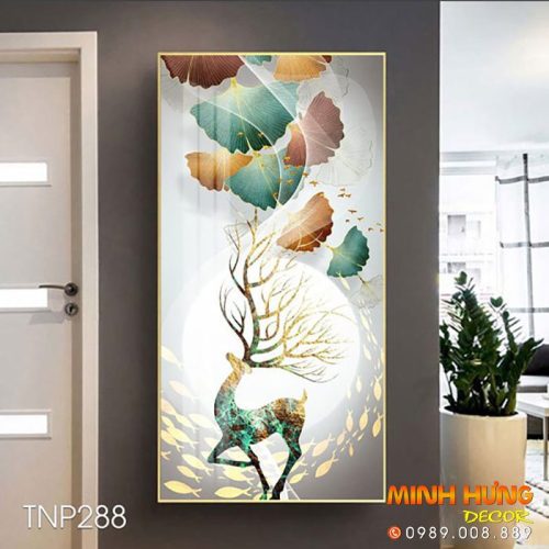 Tranh chú hươu và lá rẻ quạt TNP288