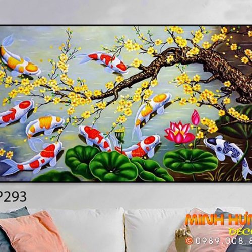 Tranh đàn cá và cành mai TNP293