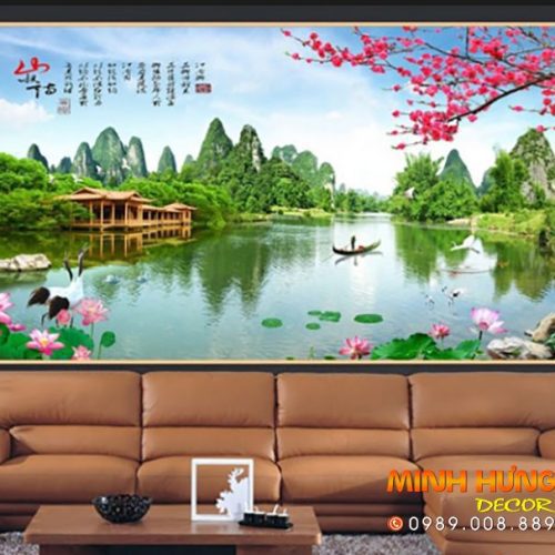 Tranh hoa sen và sông núi 014TCK