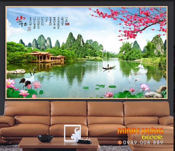 Tranh hoa sen và sông núi 014TCK
