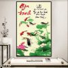 Tranh thư pháp gia đình sen cá
