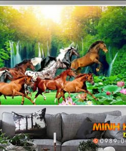 Tranh ngựa chạy trong rừng xanh 022TNBM