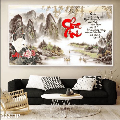 Tranh cảnh núi non và chữ cha mẹ 022TTP