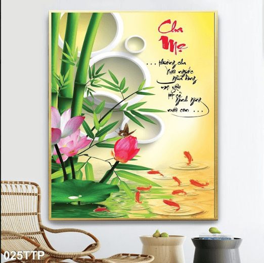 Tranh chữ cha mẹ và sen cá 025TTP