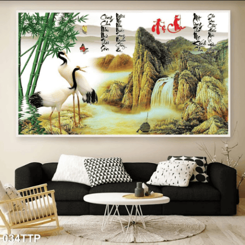 Tranh thư pháp cha mẹ và tùng hạc 034TTP