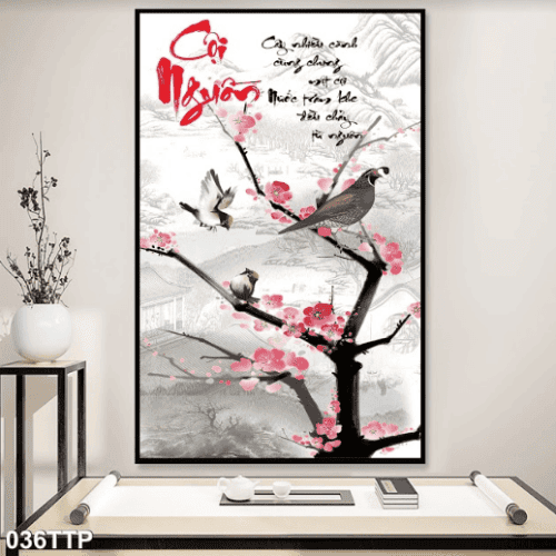 Tranh cành đào và chữ cội nguồn 036TTP