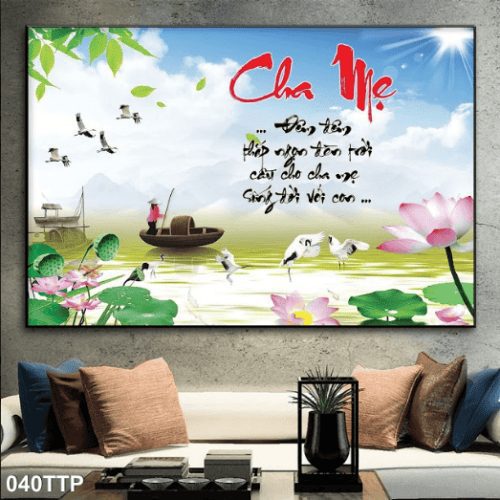 Tranh thư pháp người phụ nữ chèo thuyền 040TTP