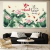 Tranh thư pháp gia đình và hoa sen 043TTP