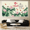 Tranh thư pháp gia đình và hoa sen 043TTP