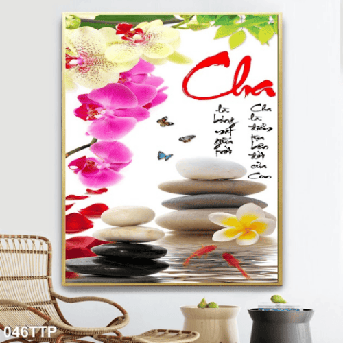 Tranh thư pháp về cha và hoa lan 046TTP