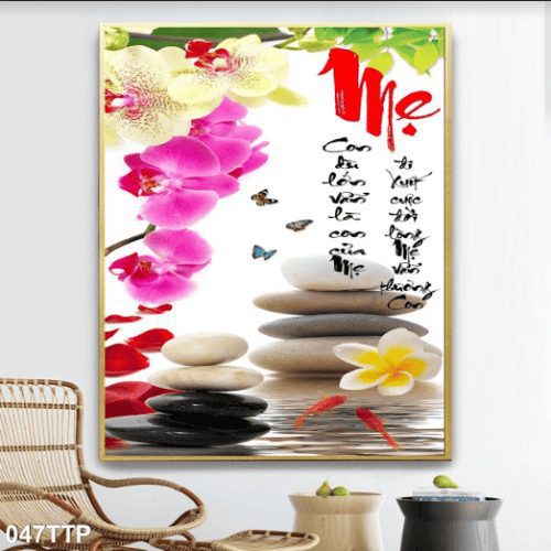 Tranh thư pháp về mẹ và hoa lan 047TTP