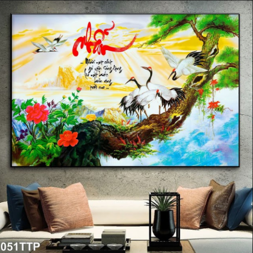 Tranh chữ nhẫn và tùng hạc 051TTP