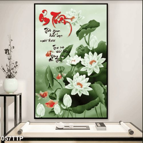 Tranh hoa sen trắng và chữ ơn thầy 057TTP