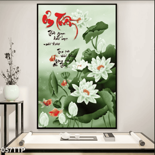 Tranh hoa sen trắng và chữ ơn thầy 057TTP