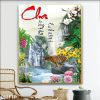 Tranh thư pháp chữ cha và thác nước 062TTP