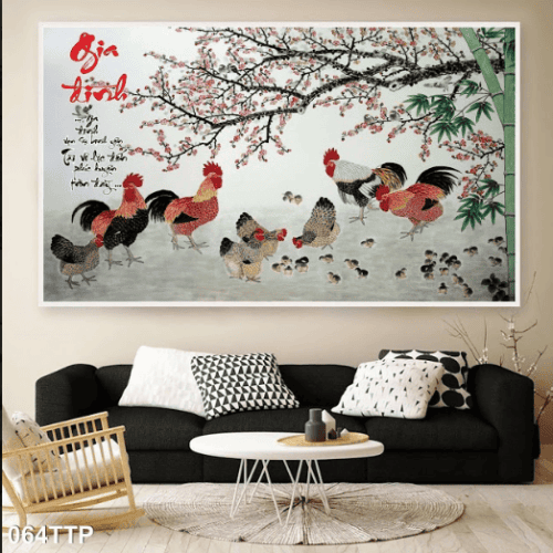 Tranh về gia đình và đàn gà 064TTP