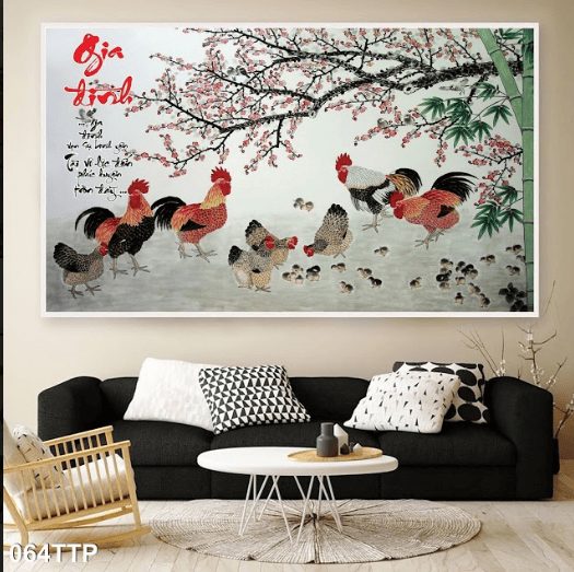 Tranh về gia đình và đàn gà 064TTP