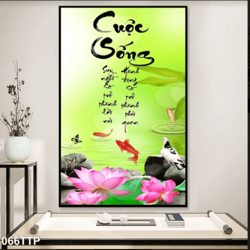 Tranh về cuộc sống và ao sen đẹp 066TTP