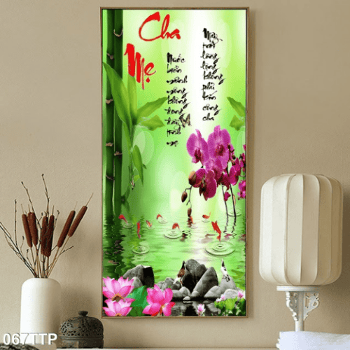 Tranh thư pháp về cha mẹ và đàn cá 067TTP
