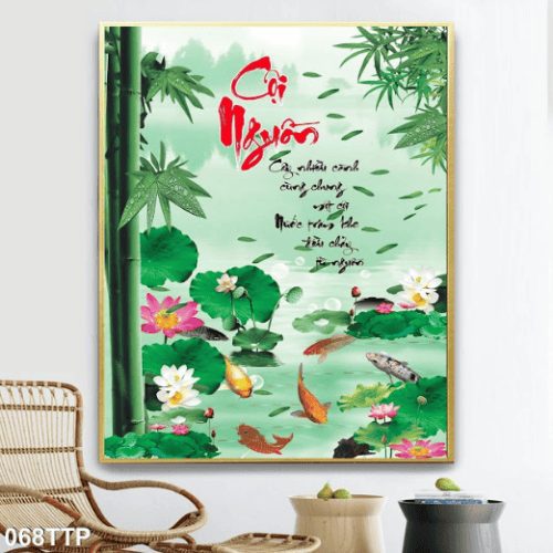 Tranh cội nguồn và đàn cá trong hồ sen 068TTP