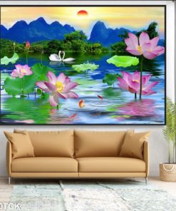 Tranh treo tường đôi thiên nga hồ sen 1020TCK
