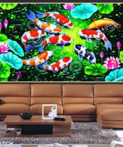 Tranh cá chép 3D và hoa sen đẹp 1040TCK