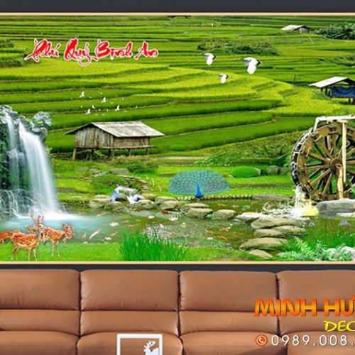 Tranh ruộng bậc thang và thác nước 1279TTN