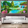 Tranh phong cảnh tùng hạc và hoa sen 12TDQ