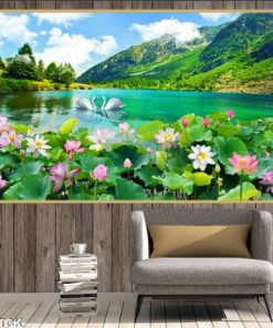 Tranh đôi thiên nga trong hồ sen 1308TCK