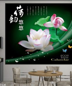 Tranh treo tường hoa sen thư pháp 1409TCK