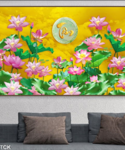 Tranh treo tường chữ tâm hoa sen 1411TCK