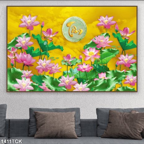 Tranh treo tường chữ tâm hoa sen 1411TCK