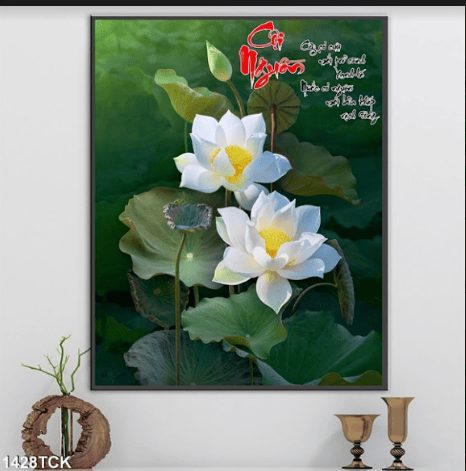 Tranh hoa sen trắng treo tường 1428TCK