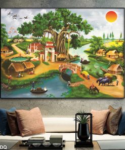 Tranh cậu bé ngồi lưng trâu thổi sáo 145TDQ