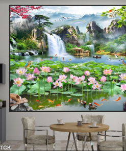 Tranh thác nước và hoa sen 1515TCK