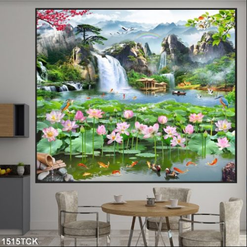 Tranh thác nước và hoa sen 1515TCK