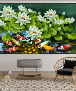 Tranh treo tường cá chép hoa sen 3D 1690TCK