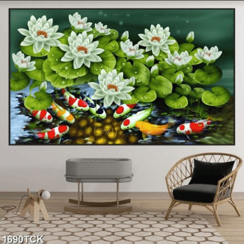 Tranh treo tường cá chép hoa sen 3D 1690TCK