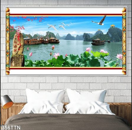 Tranh phong cảnh hoa sen và đồi núi 356TTN