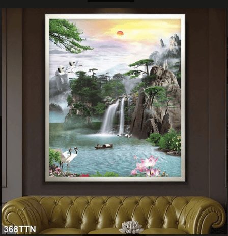 Tranh phong cảnh non nước hữu tình và mặt trời 368TTN